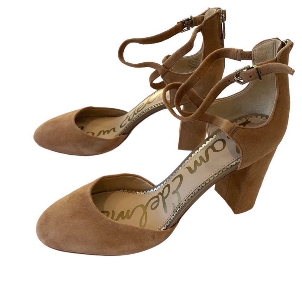 Sam Edelman Simmons Camel Color Suede Chunky Block Heels, 10.5